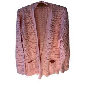 Vtg 60s Bams Knits‎ Pink Cardigan S/M Crochet Teacher Cottage Grannychic Afghan